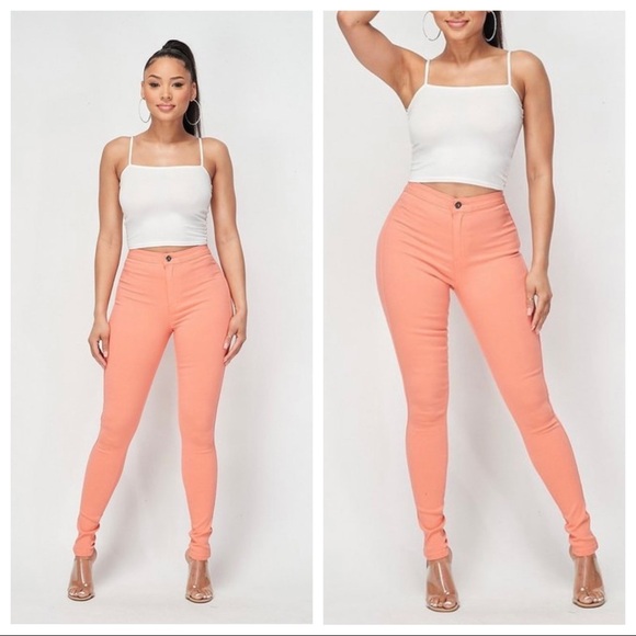 NEW TRENDY STRETCHY Women’s Orange Fitted Skinny Jeans - Picture 1 of 6